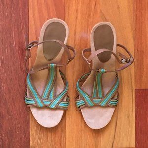 Strappy Green Turquoise & Brown High Heels Size 9 Bandolino
